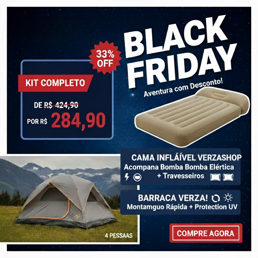 Praticidade para montar, conforto para dormir: KIT ConfortCamp™ [ACOMPANHA BOMBA E 2 TRAVESSEIROS]